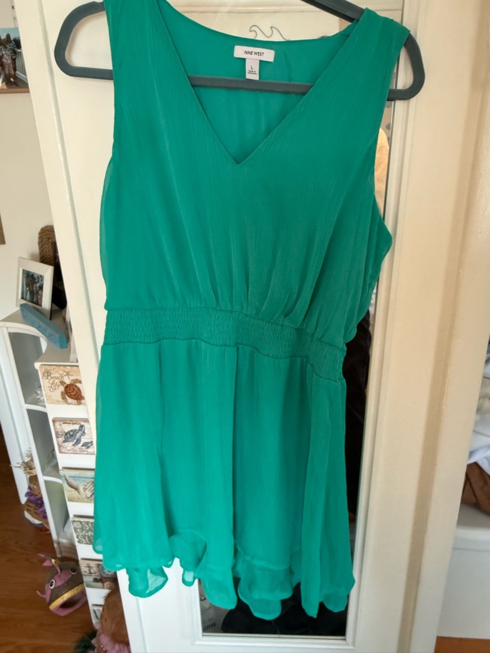 Nine West Teal Green V-Neck Sleeveless Dress